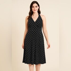 Dressbarn Black White Polka Dot Halter Dress Women’s Size 10 Fit & Flare
